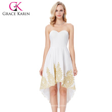 Grace Karin trägerlosen Schatz High-Low Appliqued Flannelette White Heimkehr Kleid GK000136-2